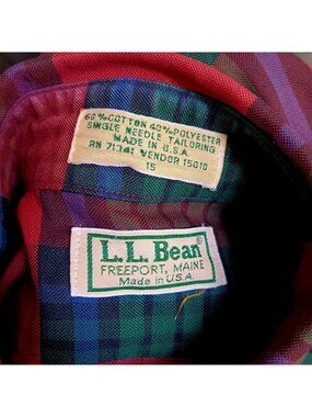 Small 15 Vintage Men's Shirt L.L. Bean Plaid Button-Down Camp Short Sleeve USA